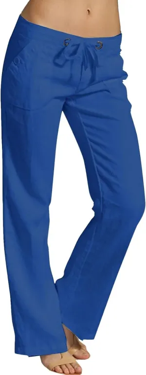 Miyaomn Linen Pants for Women Summer Loose Drawstring Waisted Wide Leg Beach Pants Casual Solid Lounge Trousers with Pockets