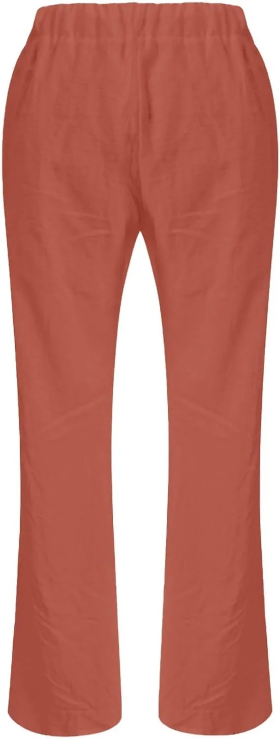 Miyaomn Linen Pants for Women Summer Loose Drawstring Waisted Wide Leg Beach Pants Casual Solid Lounge Trousers with Pockets