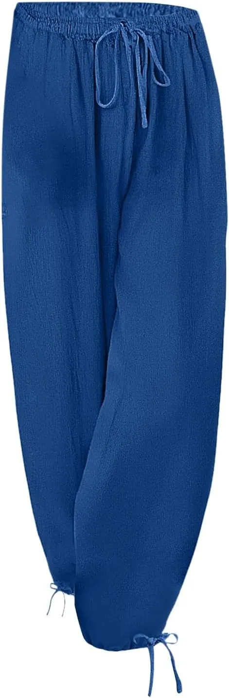 Miyaomn Women's Baggy Linen Joggers Summer Lightweight Drawstring Elasic Waist Beach Pants Loose Fit Casual Palazzo Trousers