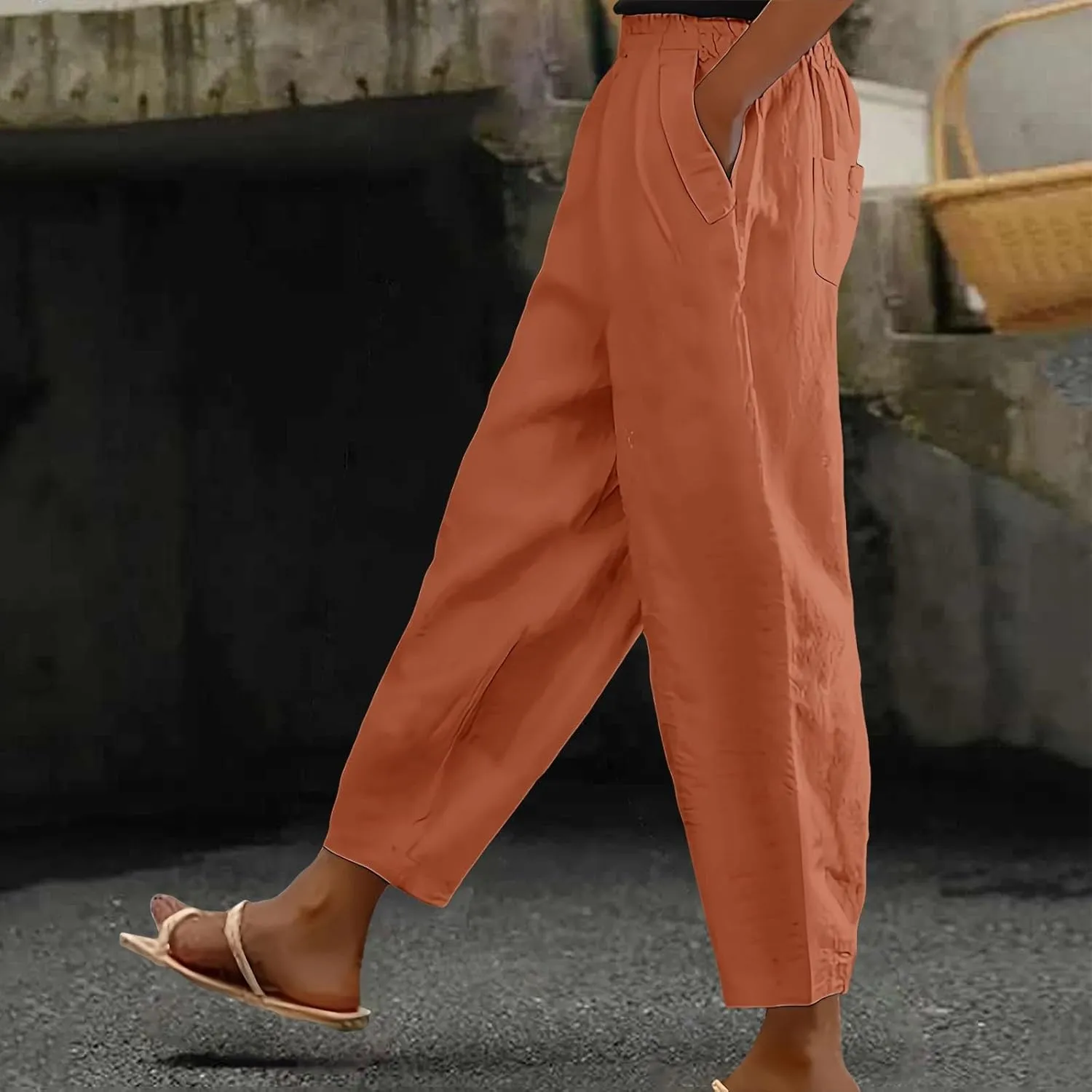Miyaomn Women's Linen Boho Pants Summer Casual Solid Loose High Waisted Lounge Harem Pant 2025 Beach Travel Vacation Trousers