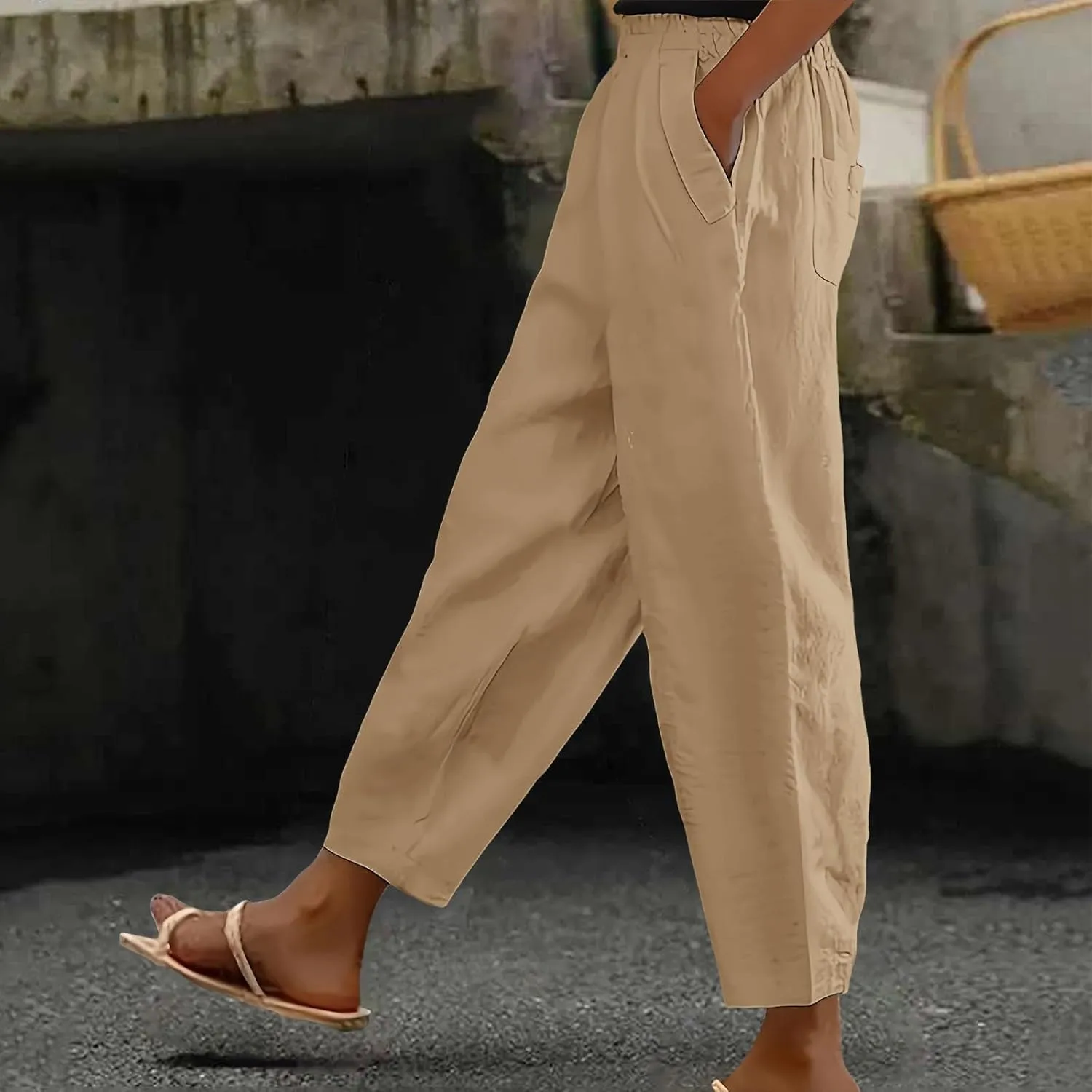 Miyaomn Women's Linen Boho Pants Summer Casual Solid Loose High Waisted Lounge Harem Pant 2025 Beach Travel Vacation Trousers