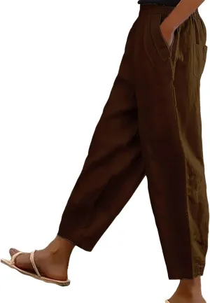 Miyaomn Women's Linen Boho Pants Summer Casual Solid Loose High Waisted Lounge Harem Pant 2025 Beach Travel Vacation Trousers