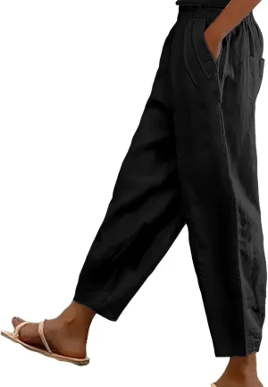 Miyaomn Women's Linen Boho Pants Summer Casual Solid Loose High Waisted Lounge Harem Pant 2025 Beach Travel Vacation Trousers
