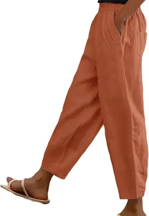 Miyaomn Women's Linen Boho Pants Summer Casual Solid Loose High Waisted Lounge Harem Pant 2025 Beach Travel Vacation Trousers