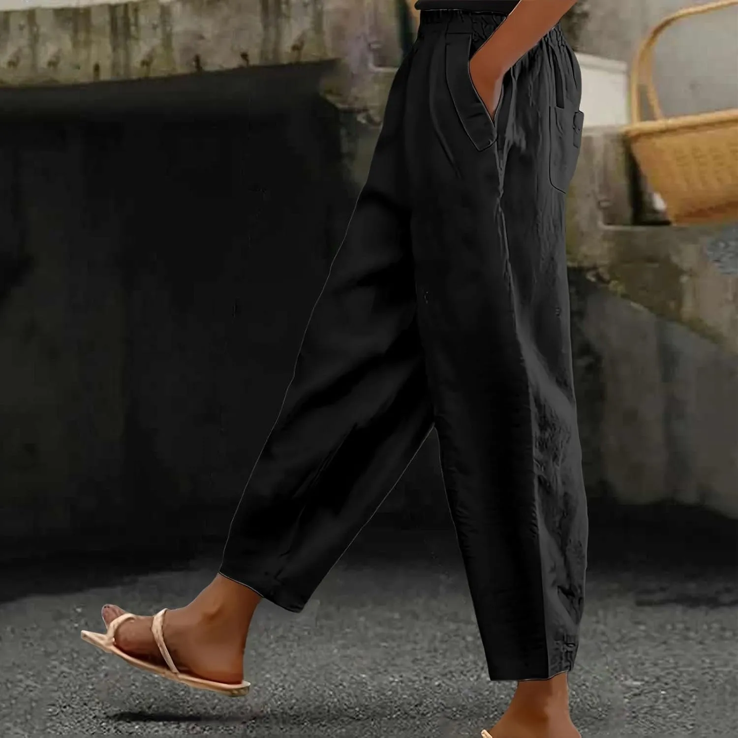 Miyaomn Women's Linen Boho Pants Summer Casual Solid Loose High Waisted Lounge Harem Pant 2025 Beach Travel Vacation Trousers