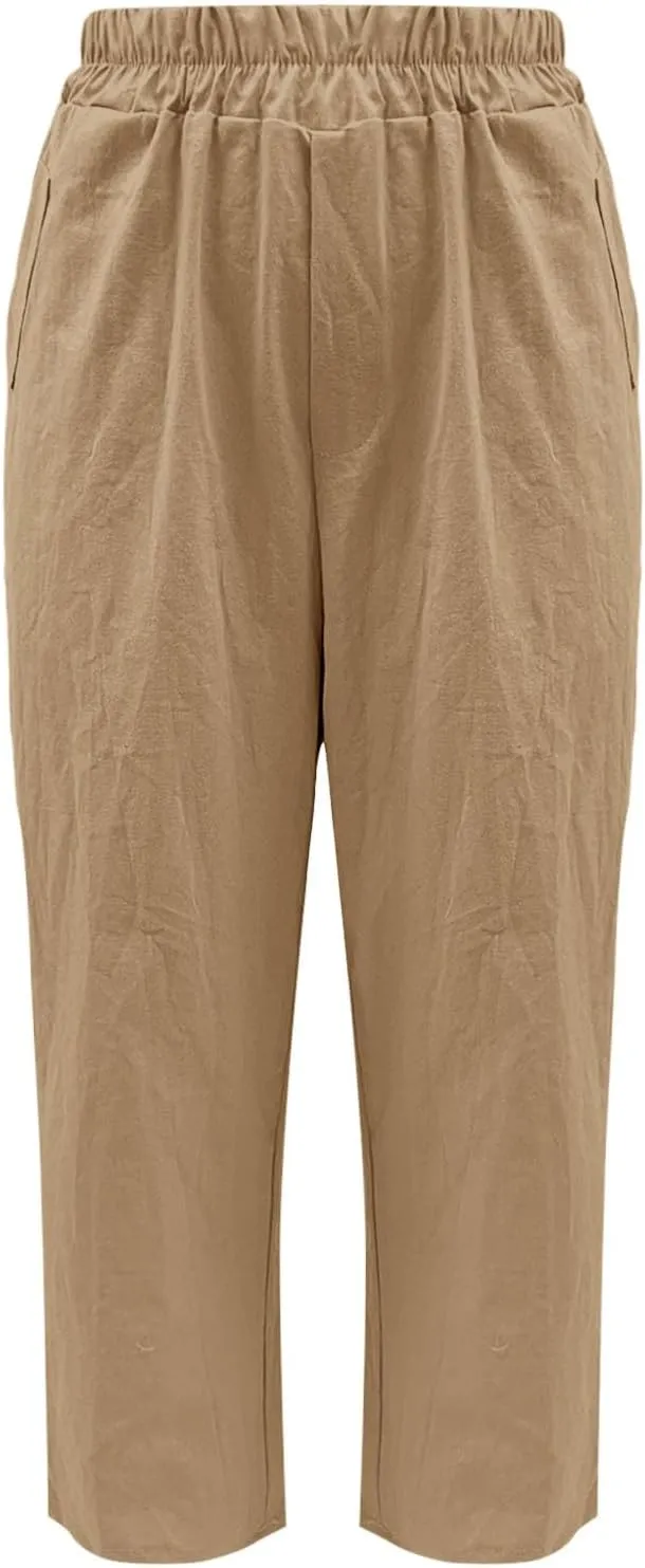 Miyaomn Women's Linen Boho Pants Summer Casual Solid Loose High Waisted Lounge Harem Pant 2025 Beach Travel Vacation Trousers