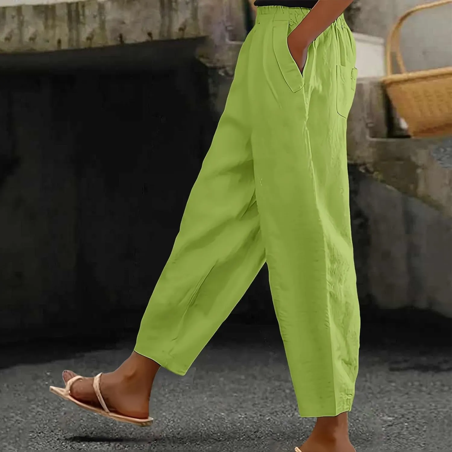 Miyaomn Women's Linen Boho Pants Summer Casual Solid Loose High Waisted Lounge Harem Pant 2025 Beach Travel Vacation Trousers