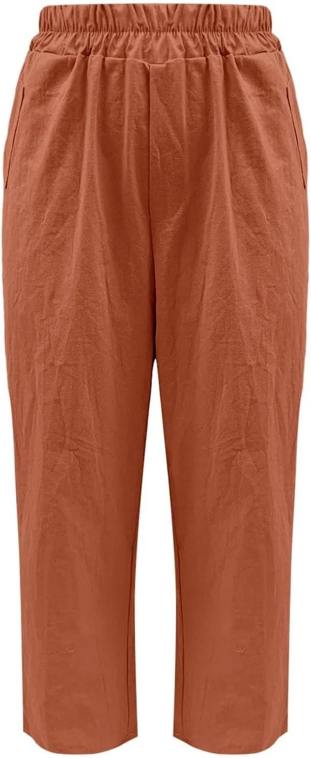 Miyaomn Women's Linen Boho Pants Summer Casual Solid Loose High Waisted Lounge Harem Pant 2025 Beach Travel Vacation Trousers