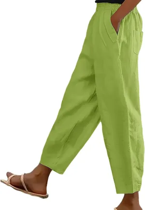 Miyaomn Women's Linen Boho Pants Summer Casual Solid Loose High Waisted Lounge Harem Pant 2025 Beach Travel Vacation Trousers