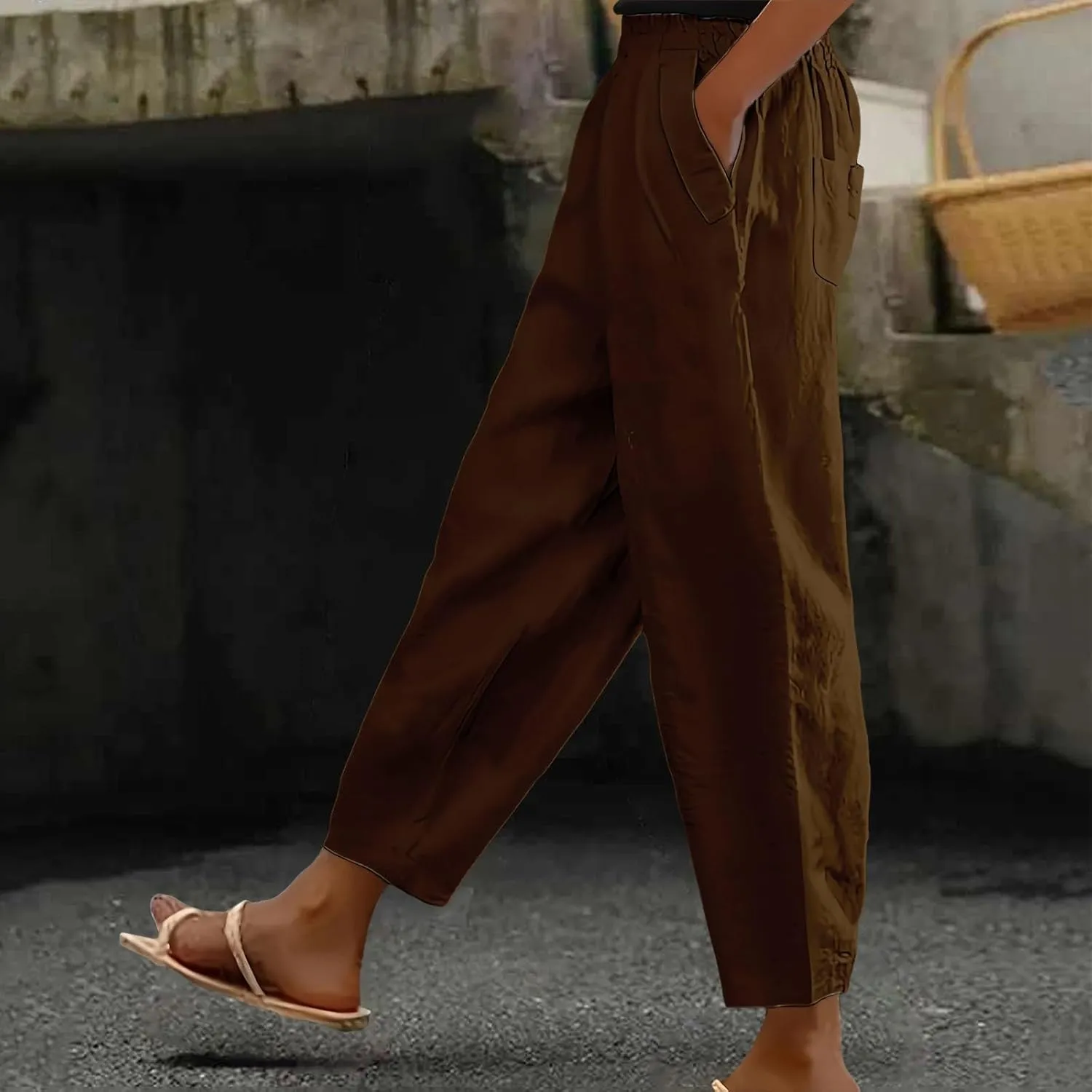 Miyaomn Women's Linen Boho Pants Summer Casual Solid Loose High Waisted Lounge Harem Pant 2025 Beach Travel Vacation Trousers