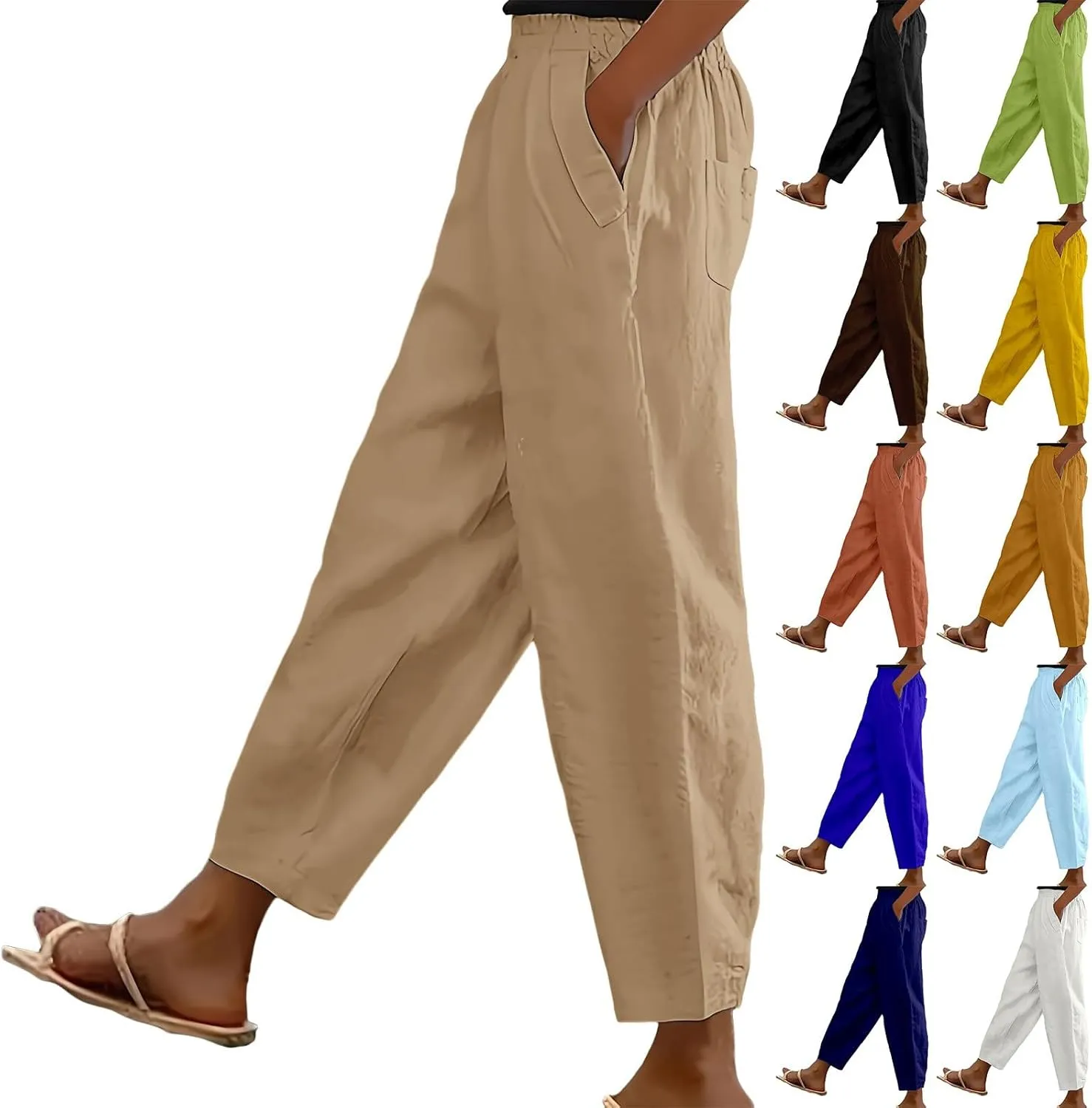 Miyaomn Women's Linen Boho Pants Summer Casual Solid Loose High Waisted Lounge Harem Pant 2025 Beach Travel Vacation Trousers