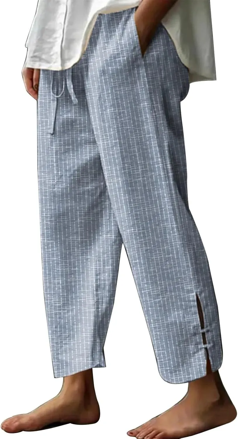 Miyaomn Women's Linen Capris Summer Casual Cropped Pants Straight Leg Lounge Trousers 2025 Travel Beach Outfits with Pockets