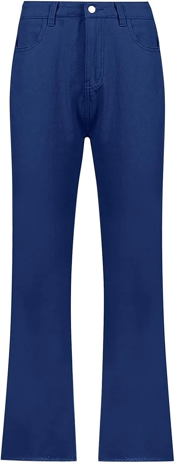 Miyaomn Women's Trendy Wide Leg Jeans Stretchy High Waisted Slim Fit Straight Leg Denim Pants Cotton Work Jeans with Pockets