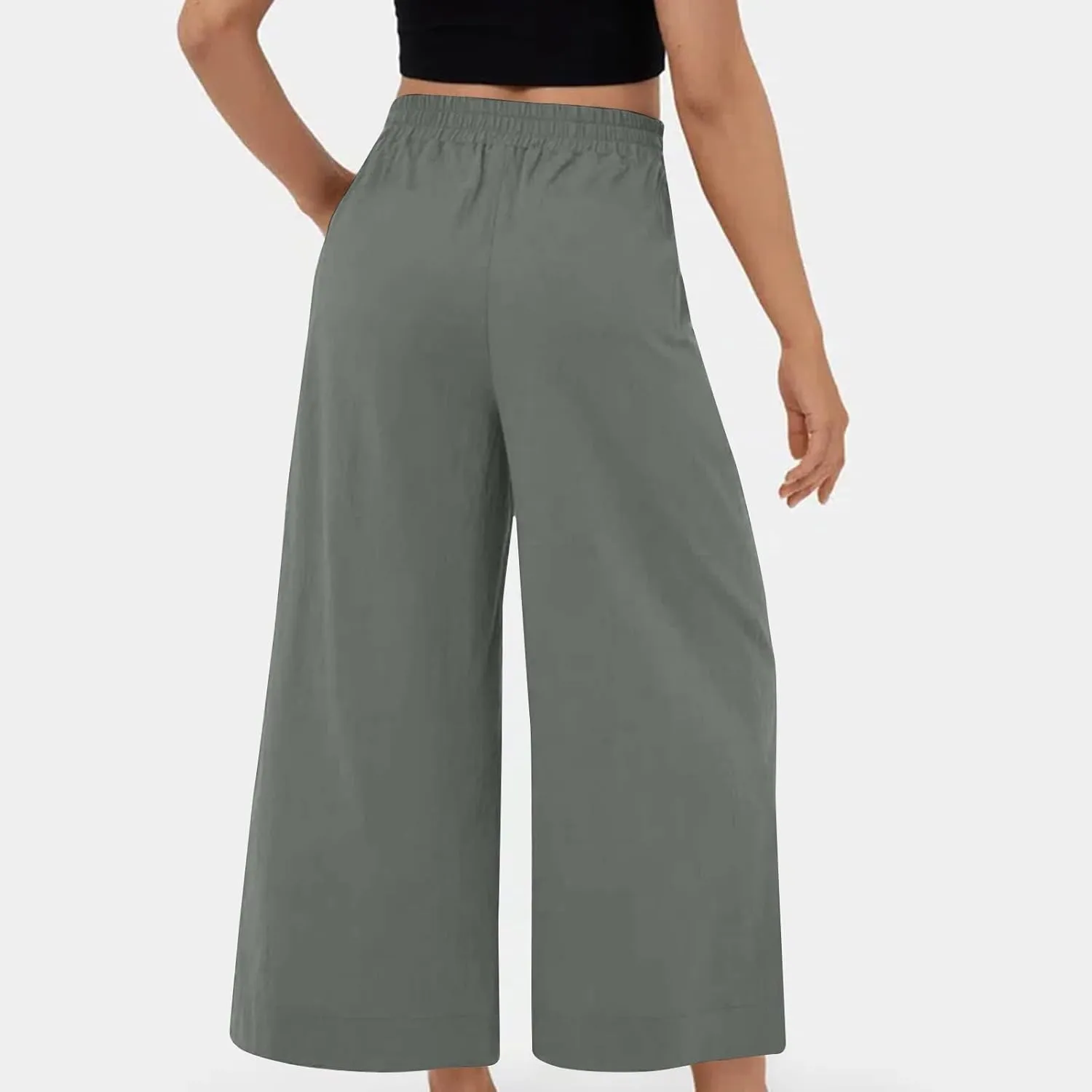 Miyaomn Women's Wide Leg Linen Palazzo Pants Lightweight High Waisted Beach Trousers Summer Business Office Work Suit Pants