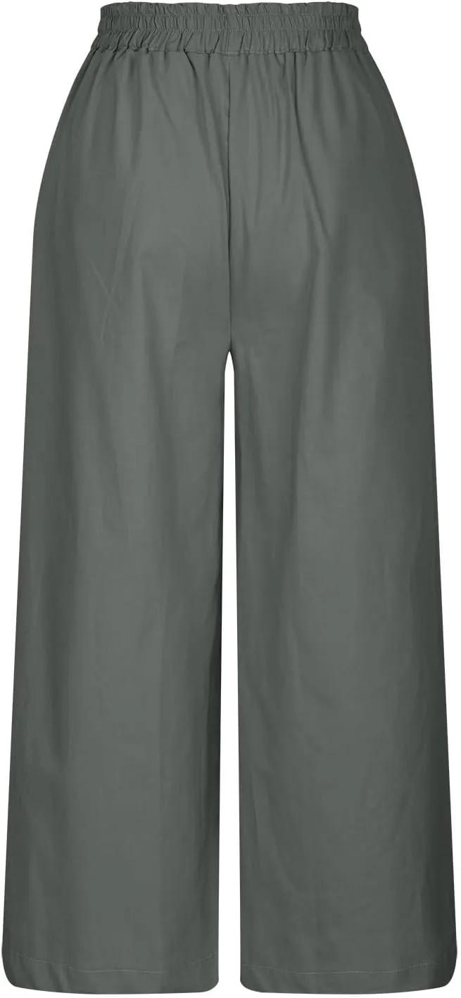 Miyaomn Women's Wide Leg Linen Palazzo Pants Lightweight High Waisted Beach Trousers Summer Business Office Work Suit Pants