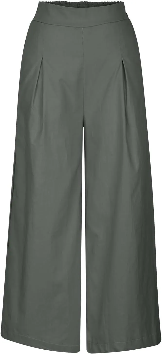 Miyaomn Women's Wide Leg Linen Palazzo Pants Lightweight High Waisted Beach Trousers Summer Business Office Work Suit Pants