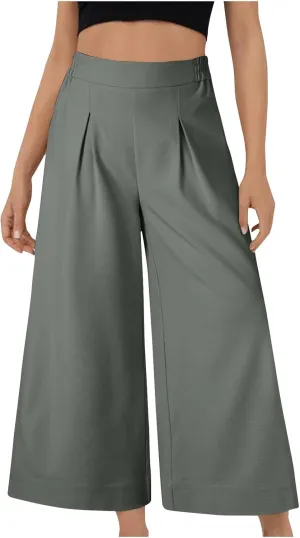 Miyaomn Women's Wide Leg Linen Palazzo Pants Lightweight High Waisted Beach Trousers Summer Business Office Work Suit Pants