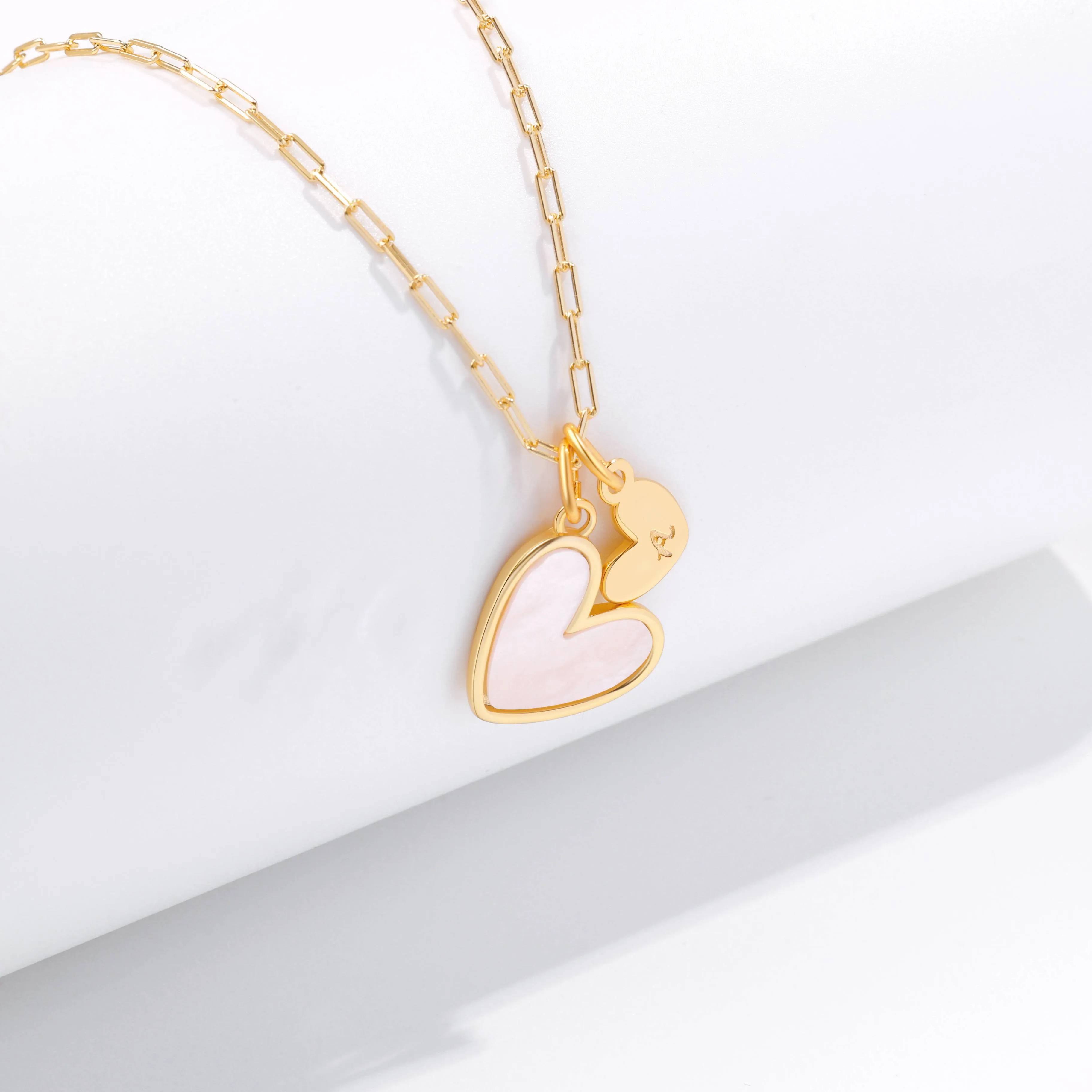 Mother Of Pearl Initial Heart Necklace