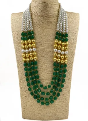 Multilayered Semi Precious Green Jade Beads Necklace For Men And Women