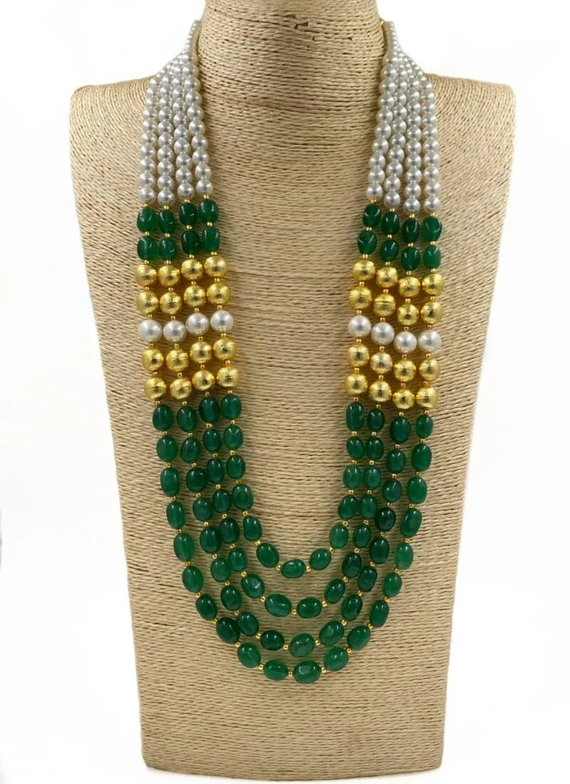 Multilayered Semi Precious Green Jade Beads Necklace For Men And Women