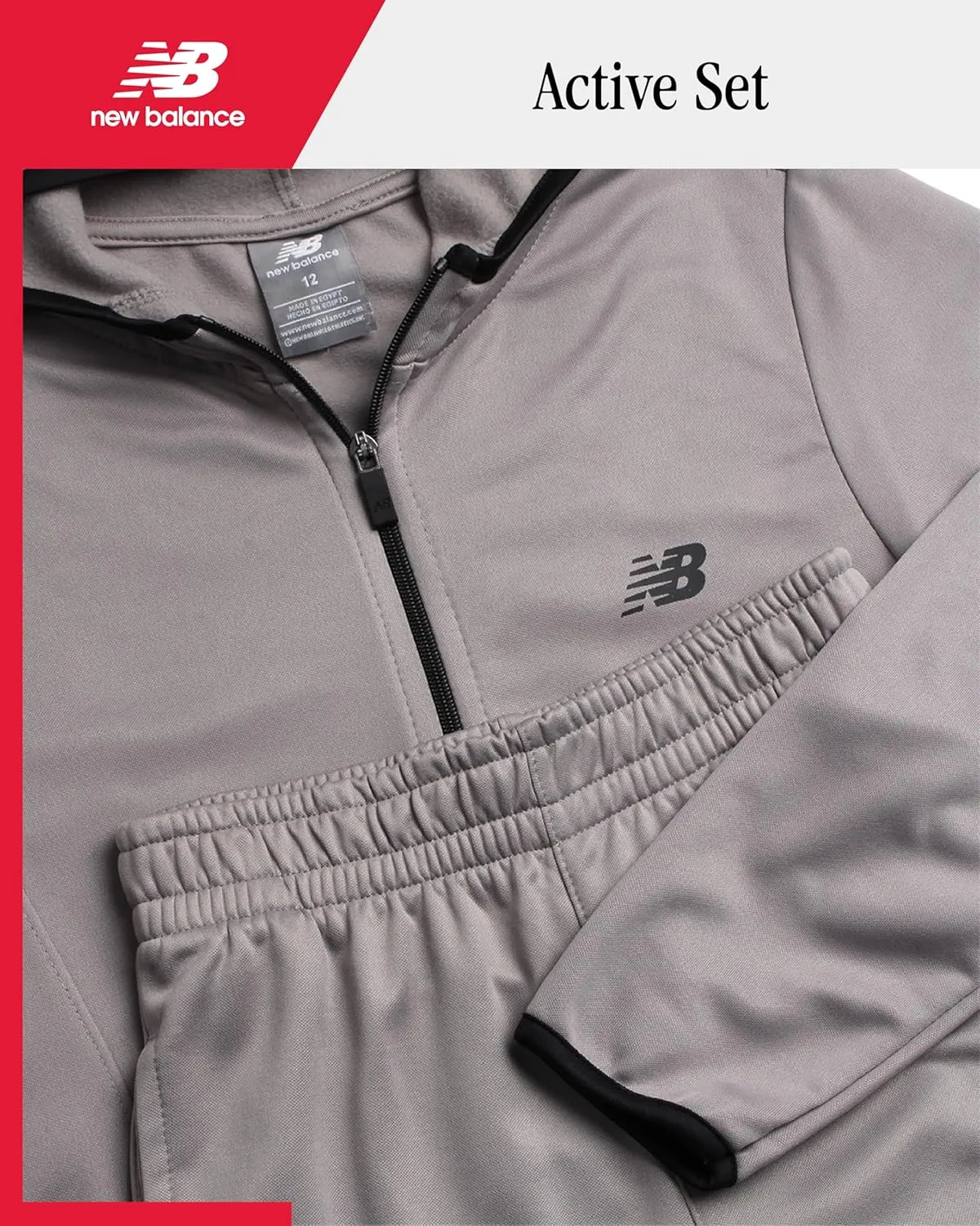 New Balance Boys Sweatsuit - 2 Piece Active Fleece Zip Sweatshirt and Sweatpants - Performance Jogger Pants Set: Boys, 8-16