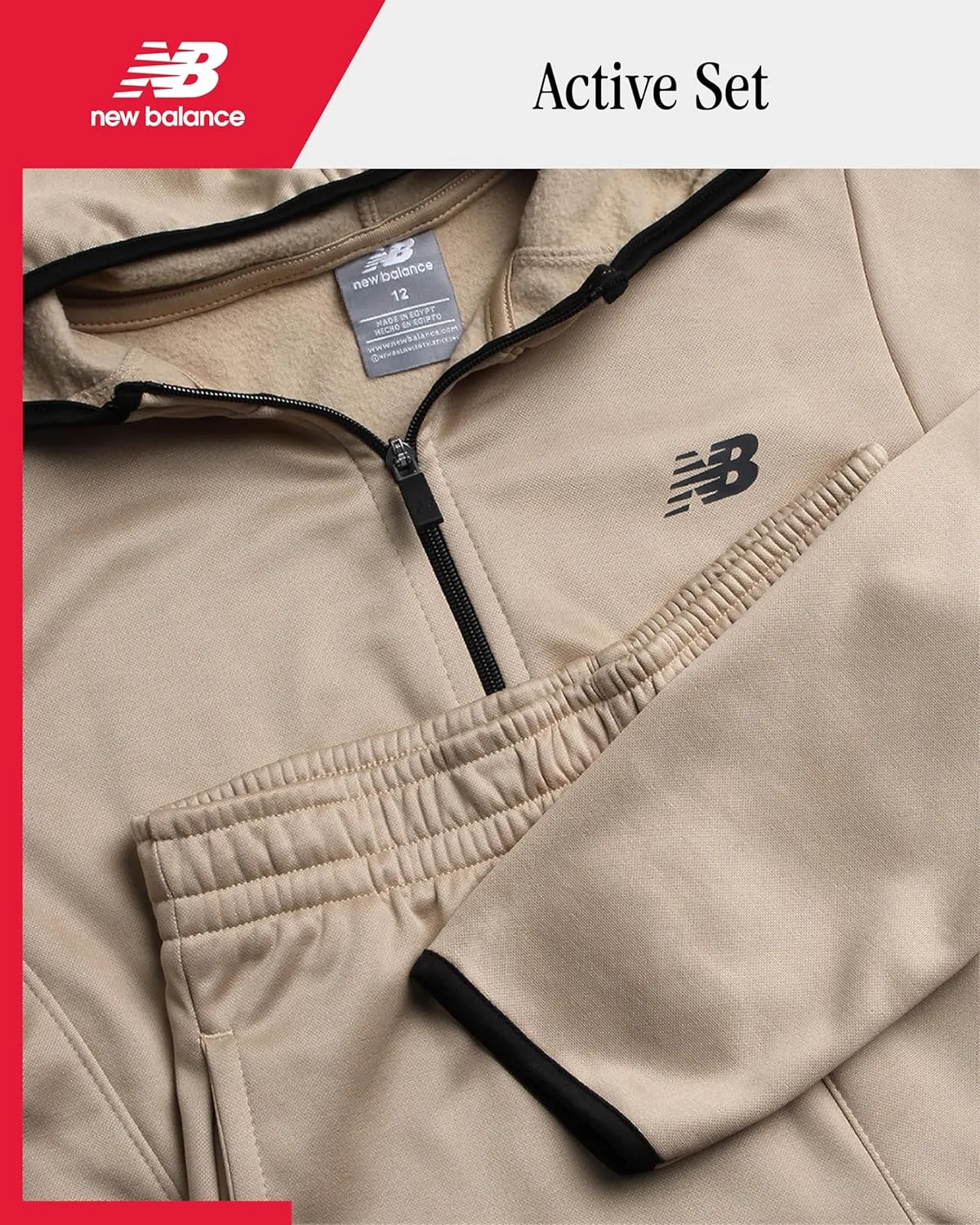 New Balance Boys Sweatsuit - 2 Piece Active Fleece Zip Sweatshirt and Sweatpants - Performance Jogger Pants Set: Boys, 8-16