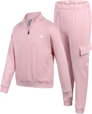 New Balance Girls' Sweatsuit - 2 Piece Active Fleece Zip Sweatshirt and Cargo Sweatpants - Jogger Pants Set for Girls (7-12)