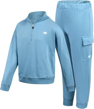 New Balance Girls' Sweatsuit - 2 Piece Active Fleece Zip Sweatshirt and Cargo Sweatpants - Jogger Pants Set for Girls (7-12)