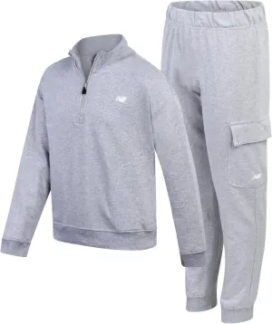 New Balance Girls' Sweatsuit - 2 Piece Active Fleece Zip Sweatshirt and Cargo Sweatpants - Jogger Pants Set for Girls (7-12)
