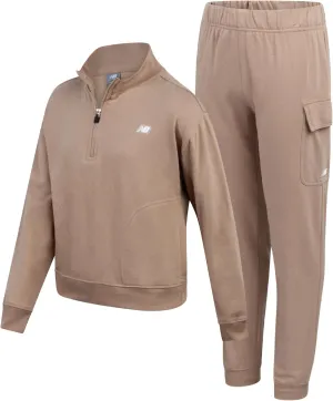 New Balance Girls' Sweatsuit - 2 Piece Active Fleece Zip Sweatshirt and Cargo Sweatpants - Jogger Pants Set for Girls (7-12)