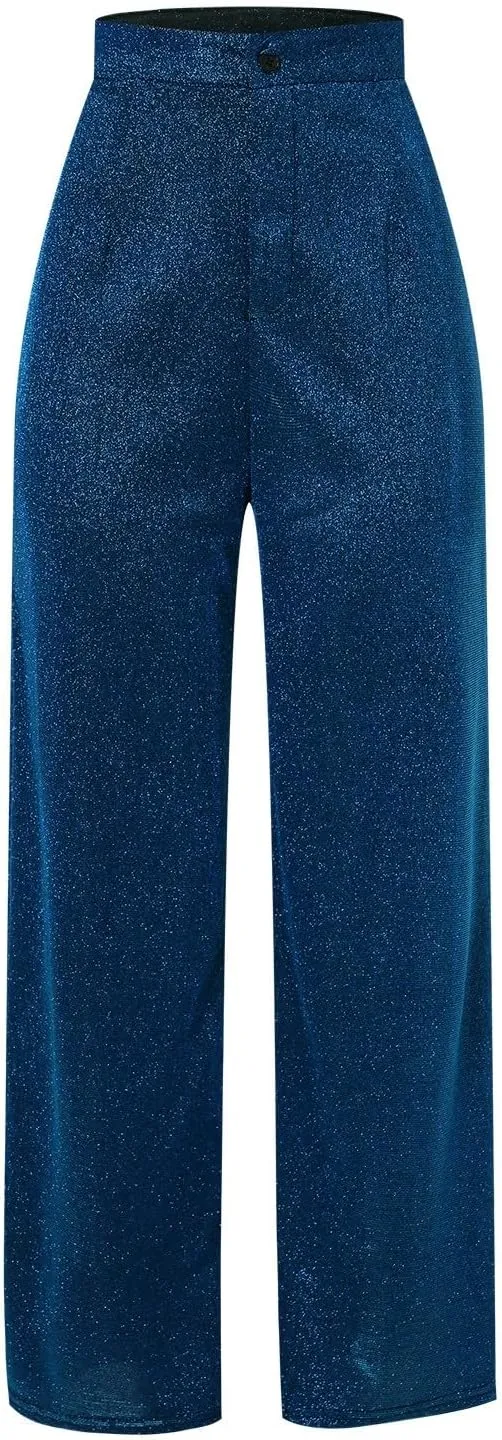 New Sequin Party Fashion Casual High Waist Women's Pants Retro Wide Leg Trousers Petite Pants for Women Work
