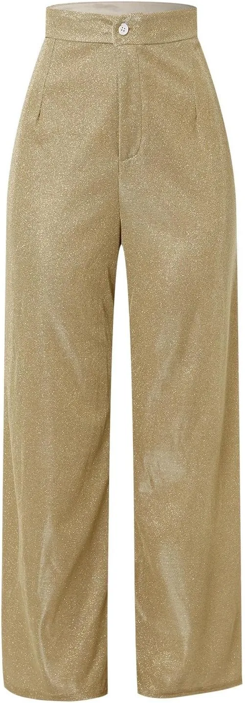 New Sequin Party Fashion Casual High Waist Women's Pants Retro Wide Leg Trousers Petite Pants for Women Work