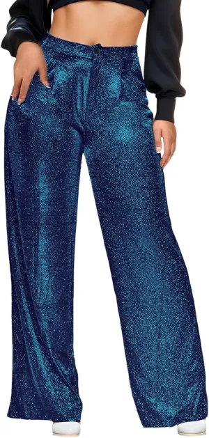 New Sequin Party Fashion Casual High Waist Women's Pants Retro Wide Leg Trousers Petite Pants for Women Work