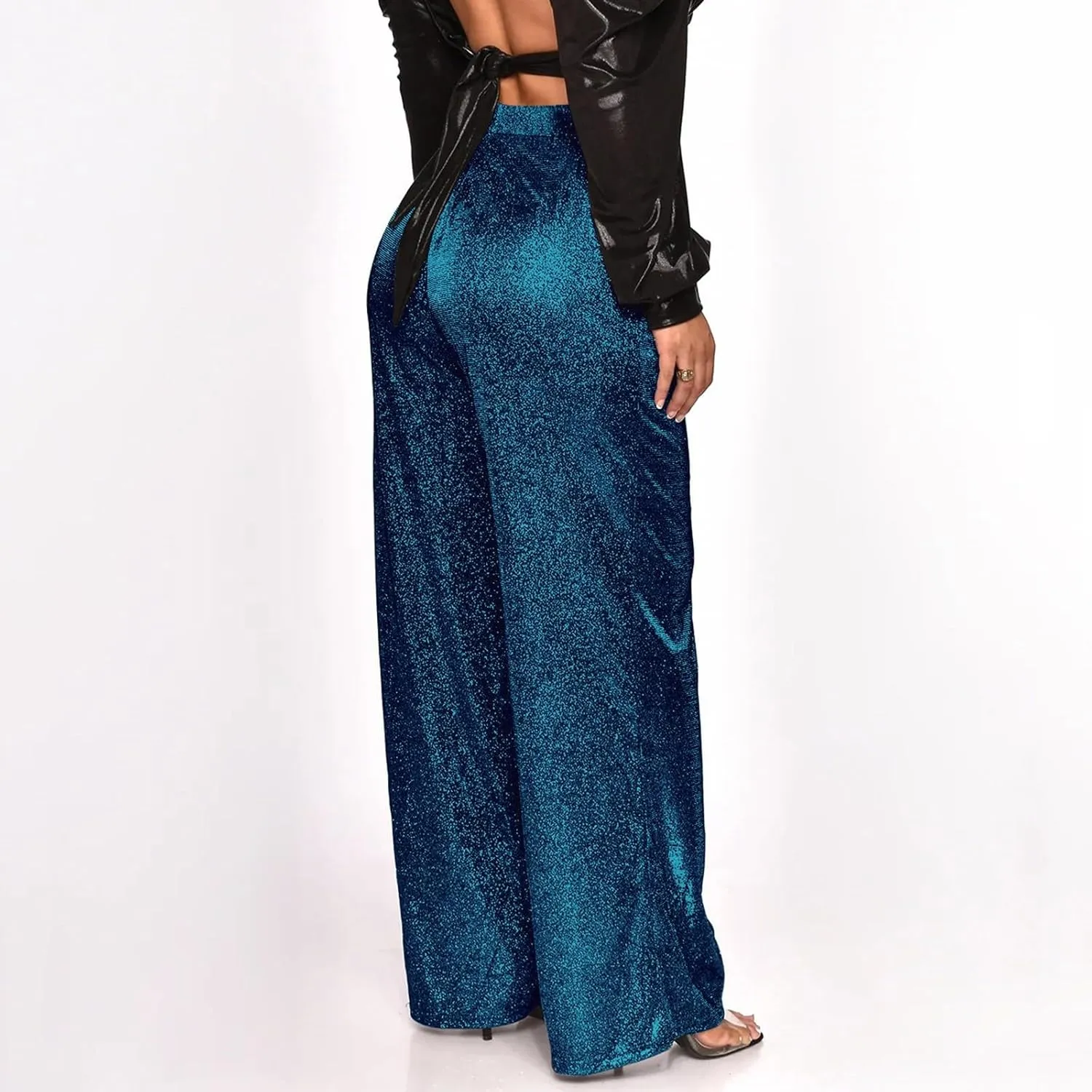 New Sequin Party Fashion Casual High Waist Women's Pants Retro Wide Leg Trousers Petite Pants for Women Work