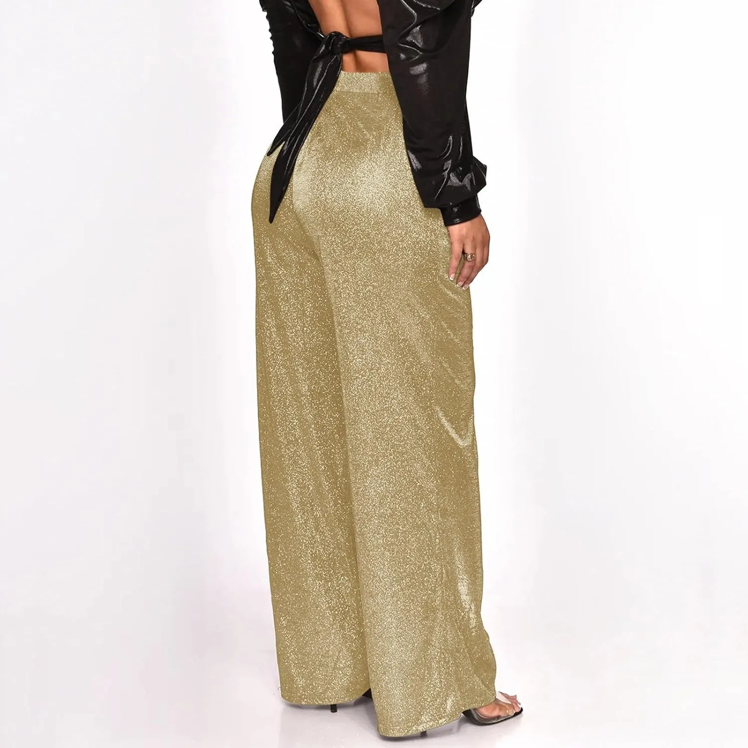 New Sequin Party Fashion Casual High Waist Women's Pants Retro Wide Leg Trousers Petite Pants for Women Work