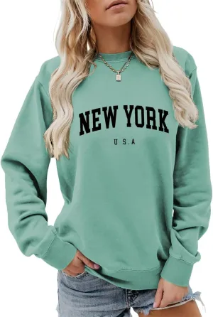 New York U.S.A Sweatshirt Retro Vintage Country Sweatshirt Preppy Style Shirts Women Crewneck Graphic Pullover Tops