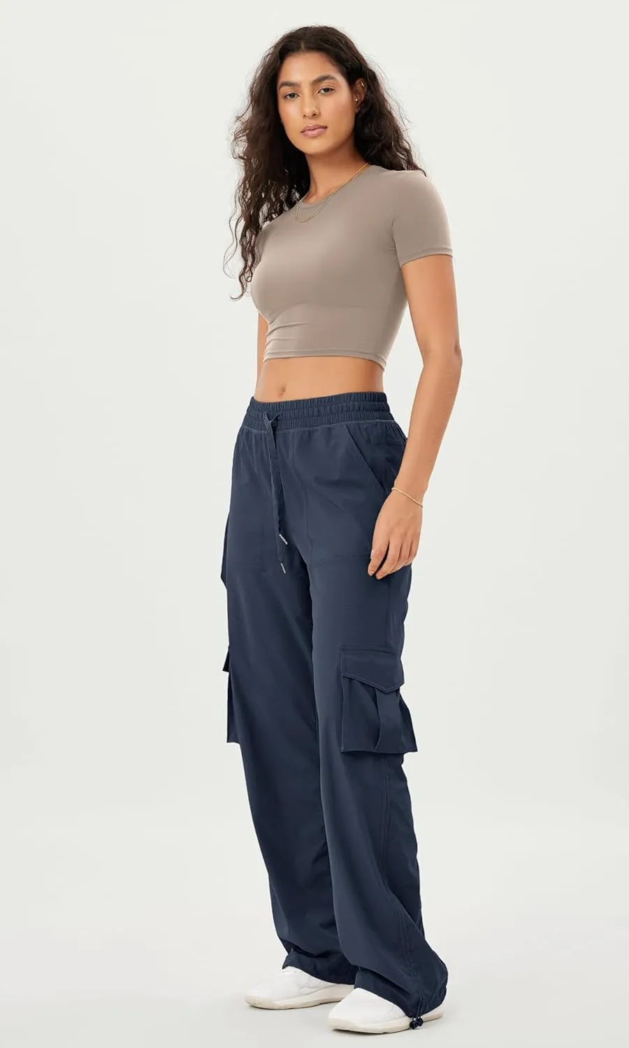 ODODOS Stretch Woven Relaxed Cargo Pants for Women Cinchable Hems Lightweight Casual Sweatpants with Pockets