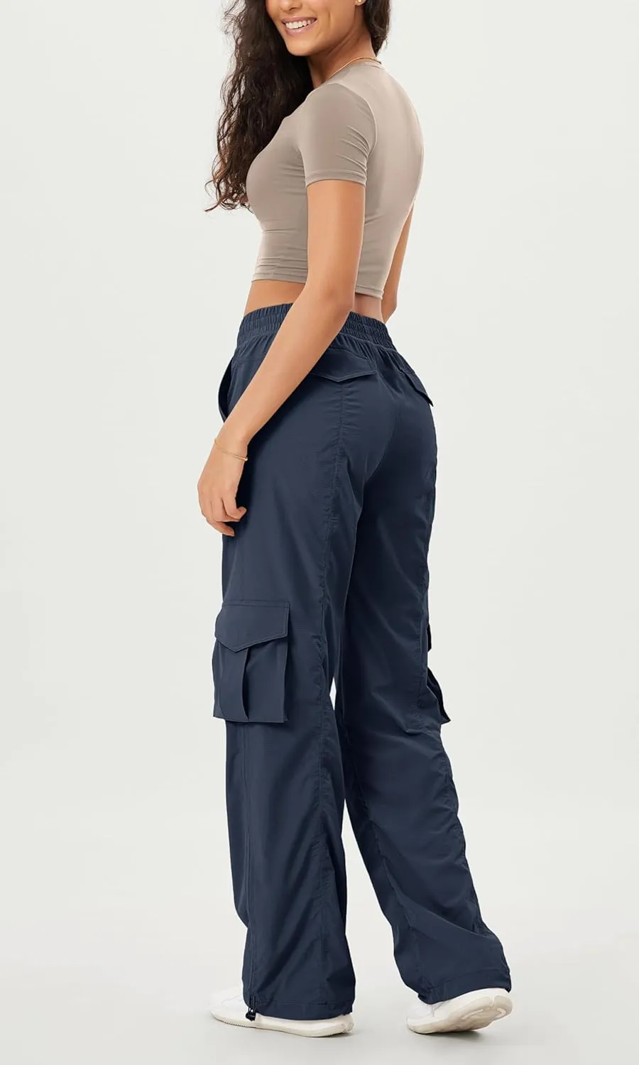 ODODOS Stretch Woven Relaxed Cargo Pants for Women Cinchable Hems Lightweight Casual Sweatpants with Pockets