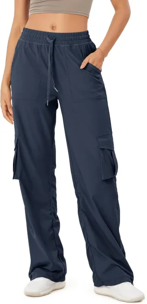ODODOS Stretch Woven Relaxed Cargo Pants for Women Cinchable Hems Lightweight Casual Sweatpants with Pockets