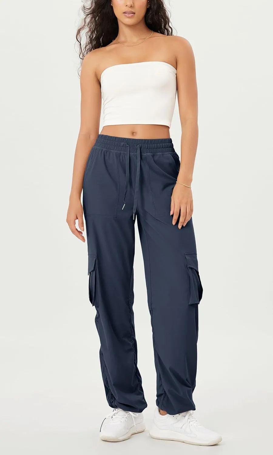 ODODOS Stretch Woven Relaxed Cargo Pants for Women Cinchable Hems Lightweight Casual Sweatpants with Pockets