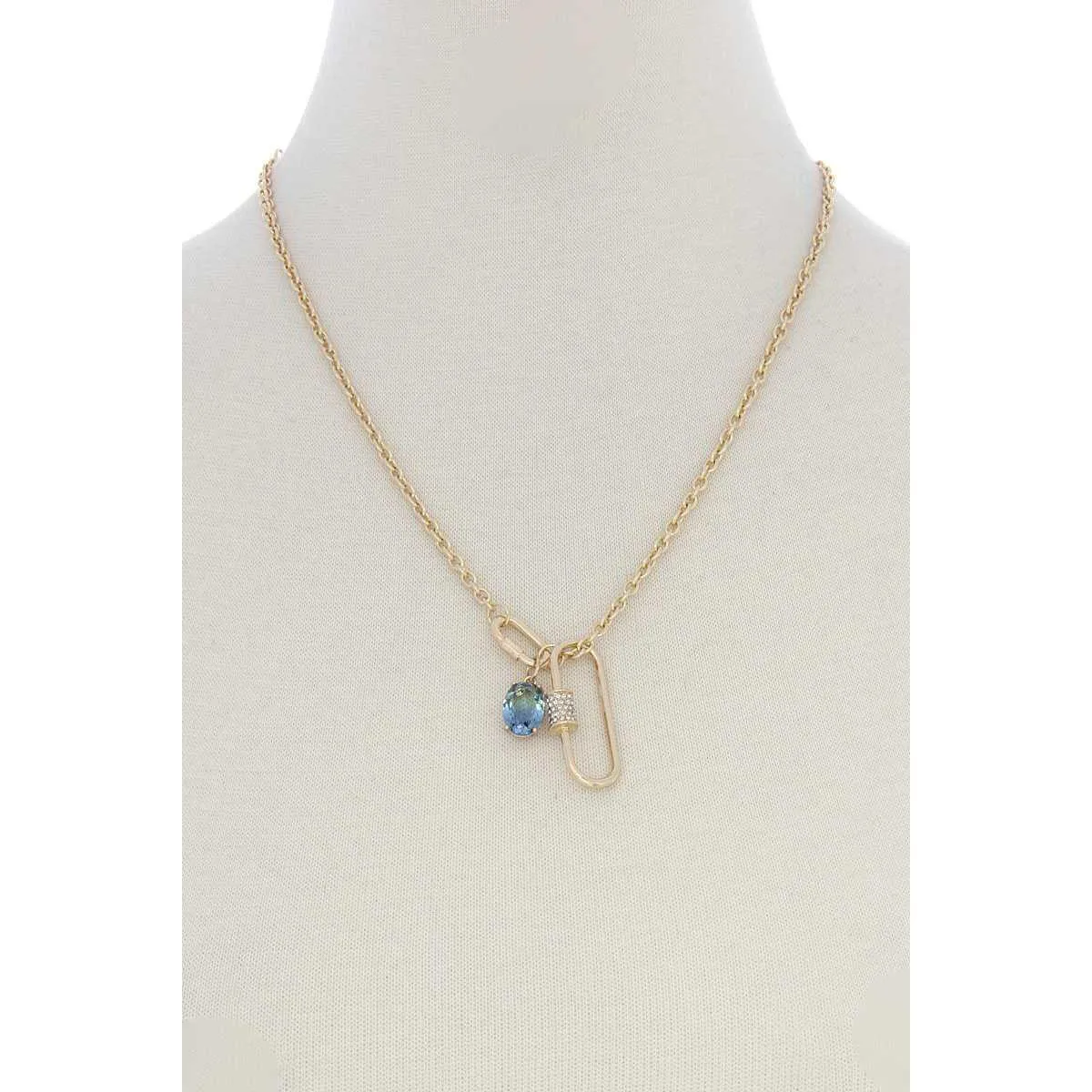 Oval Shape Rhinestone Charm Necklace