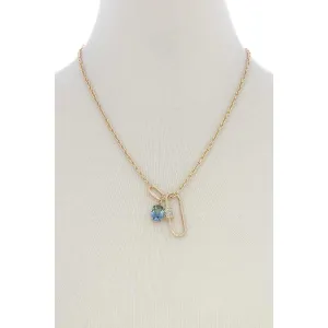 Oval Shape Rhinestone Charm Necklace