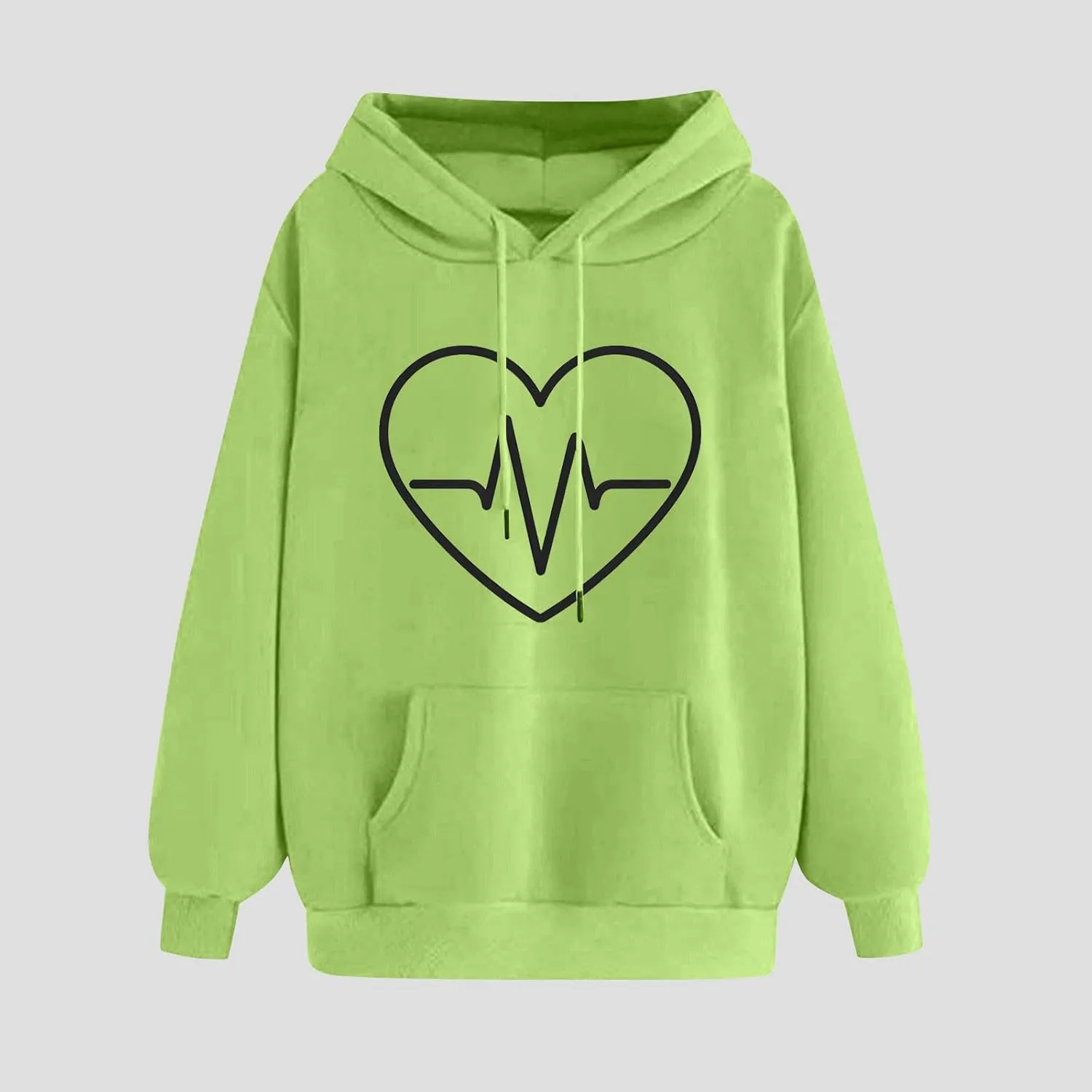 Oversized Hoodies For Women Casual Heart Print Long Sleeve Pullover Sweatshirts Loose Fit Tops With Pockets