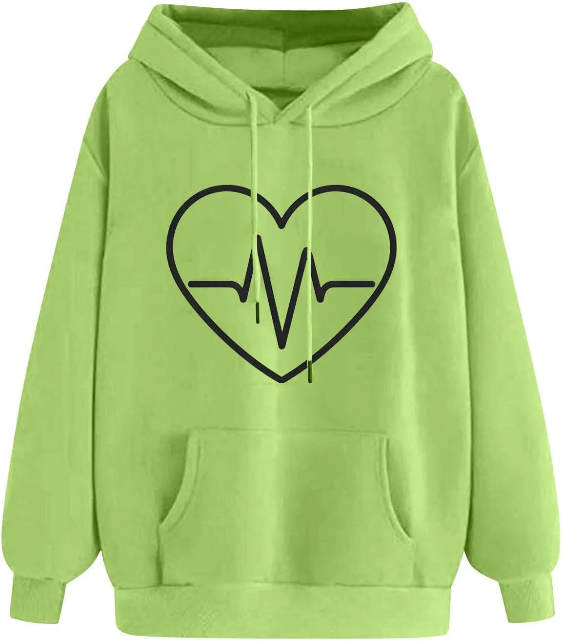 Oversized Hoodies For Women Casual Heart Print Long Sleeve Pullover Sweatshirts Loose Fit Tops With Pockets