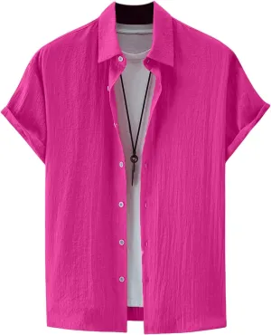 OYOANGLE Men's Button Down Short Sleeve Collared Shirts Summer Vacation Beach Shirt Top