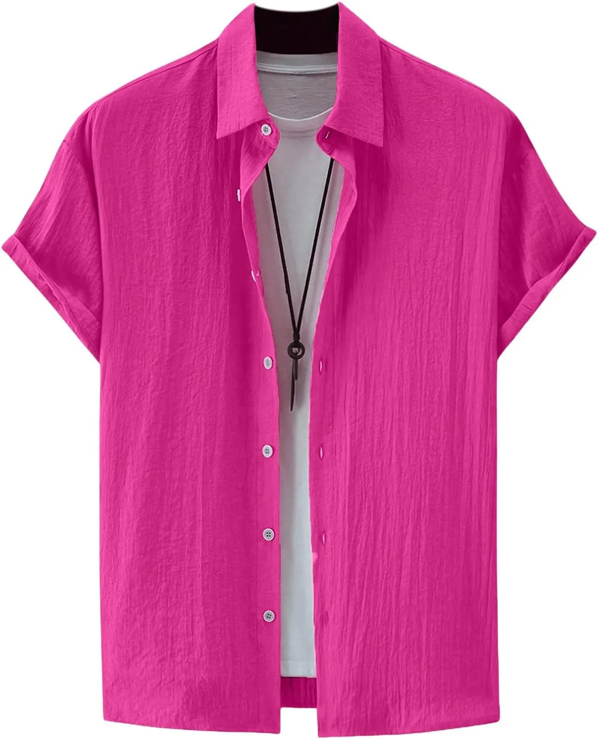 OYOANGLE Men's Button Down Short Sleeve Collared Shirts Summer Vacation Beach Shirt Top