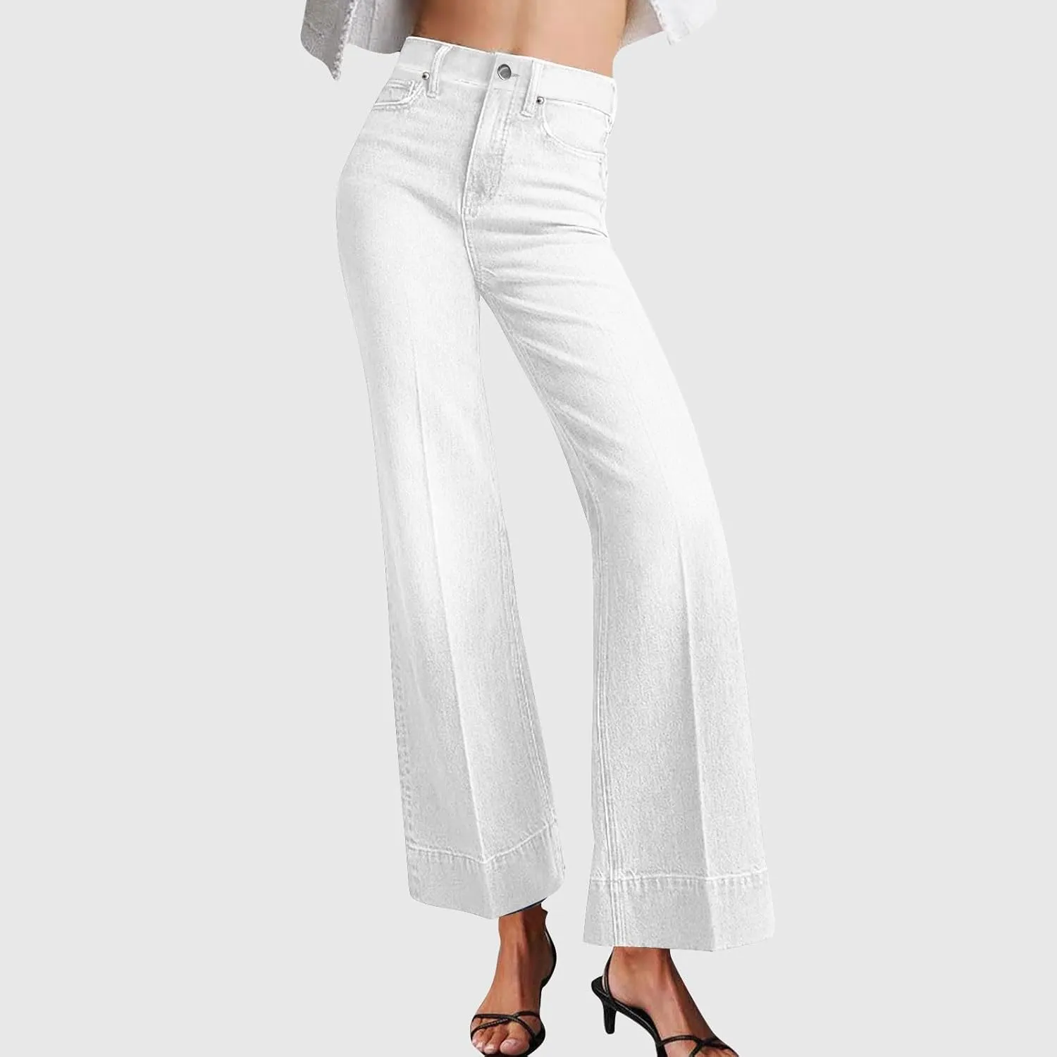 Palazzo Denim Pants for Women Trendy Going Out Washed Distressed Jeans High Waisted Flared Bell Bottom Jeans Pants