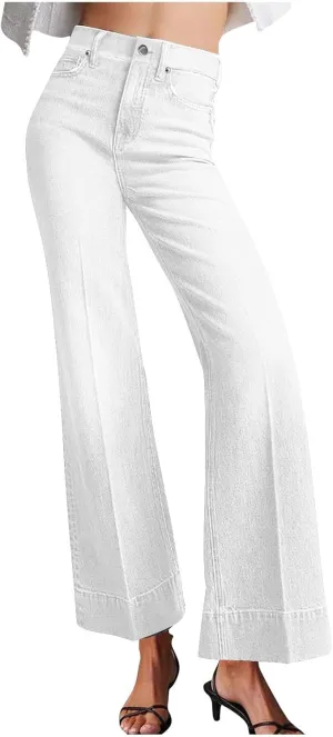 Palazzo Denim Pants for Women Trendy Going Out Washed Distressed Jeans High Waisted Flared Bell Bottom Jeans Pants