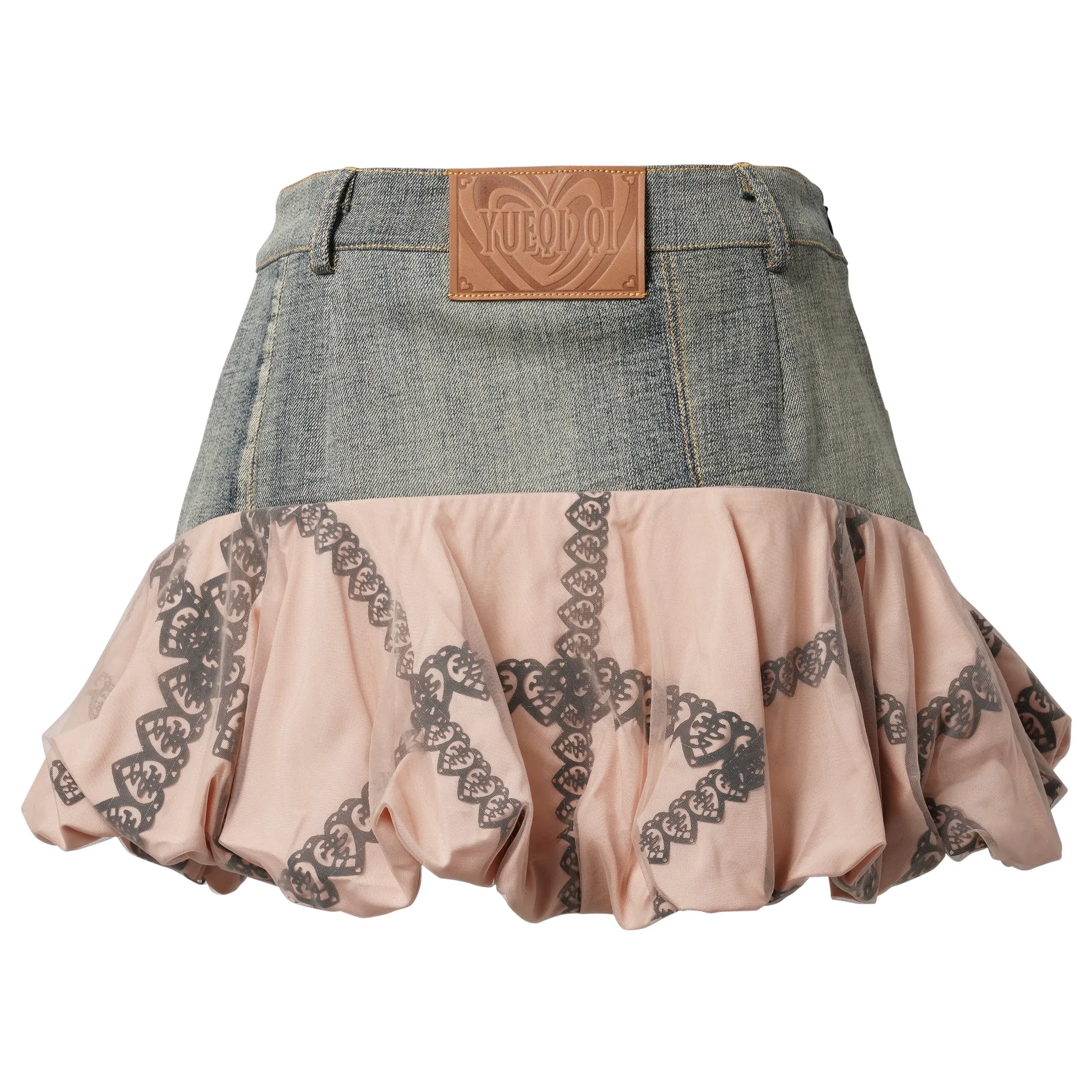 PEACH TWO-TONE DENIM SKIRT / GREY/BLACK/NUDE