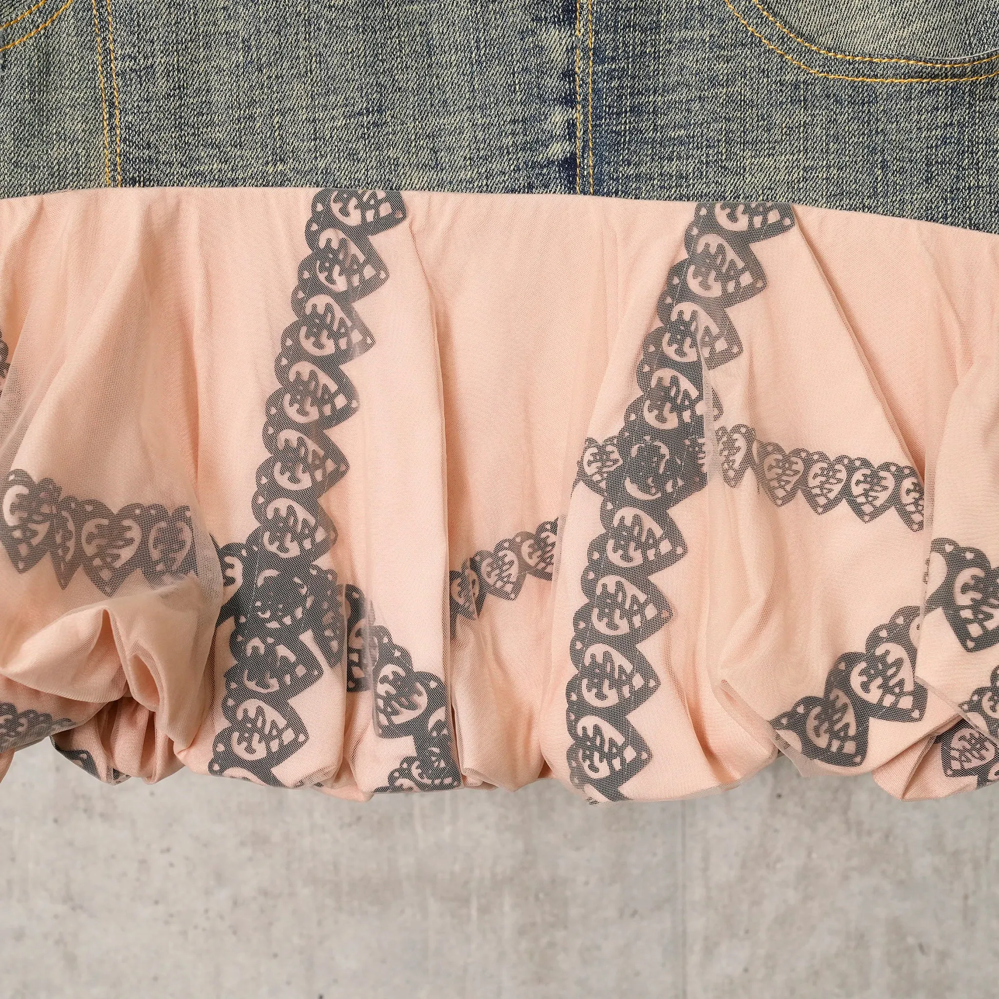 PEACH TWO-TONE DENIM SKIRT / GREY/BLACK/NUDE